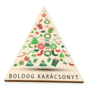 Boldog karácsonyt festett háromszög fatábla piros-zöld 11 x 8 cm 1 db