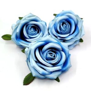 Bársonyos selyem rózsa fej cirmos kék 3 db